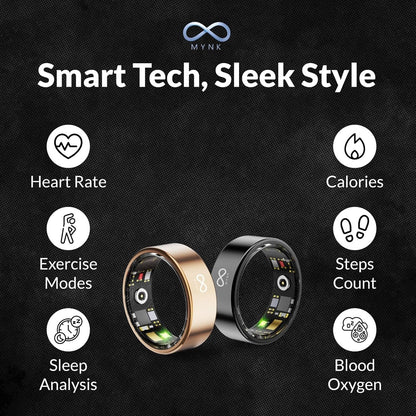 MYNK Alpha Smart Ring | Lightweight Stainless Steel | Sleep, Stress, HRV, BP, Blood Oxygen, Step & Calorie Count | IP68 Waterproof Ring | Samsung & Apple Health Compatible