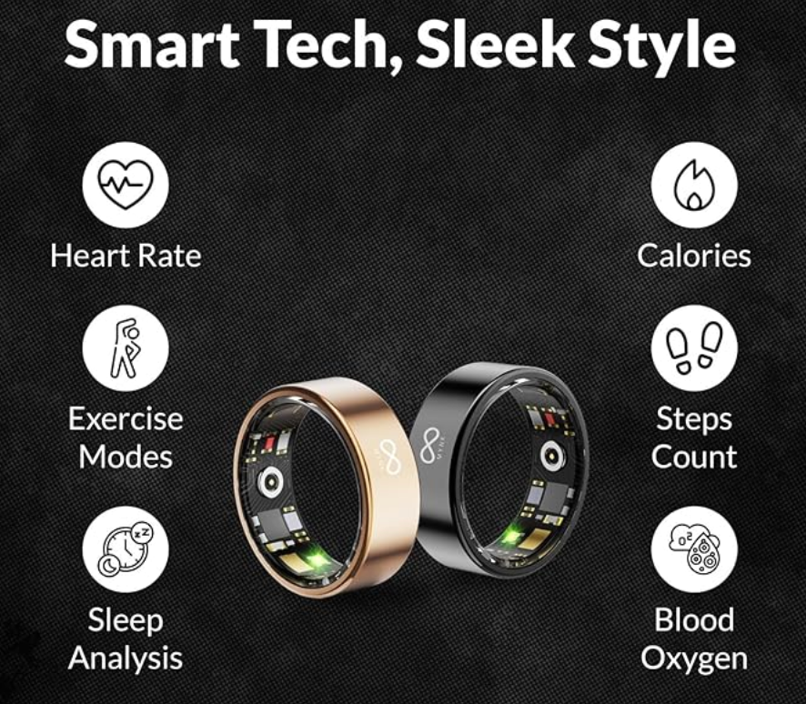 MYNK Alpha Smart Ring | Lightweight Stainless Steel | Sleep, Stress, HRV, BP, Blood Oxygen, Step & Calorie Count | IP68 Waterproof Ring | Samsung & Apple Health Compatible