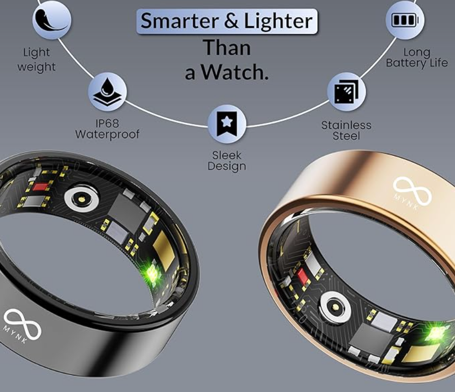 MYNK Alpha Smart Ring | Lightweight Stainless Steel | Sleep, Stress, HRV, BP, Blood Oxygen, Step & Calorie Count | IP68 Waterproof Ring | Samsung & Apple Health Compatible
